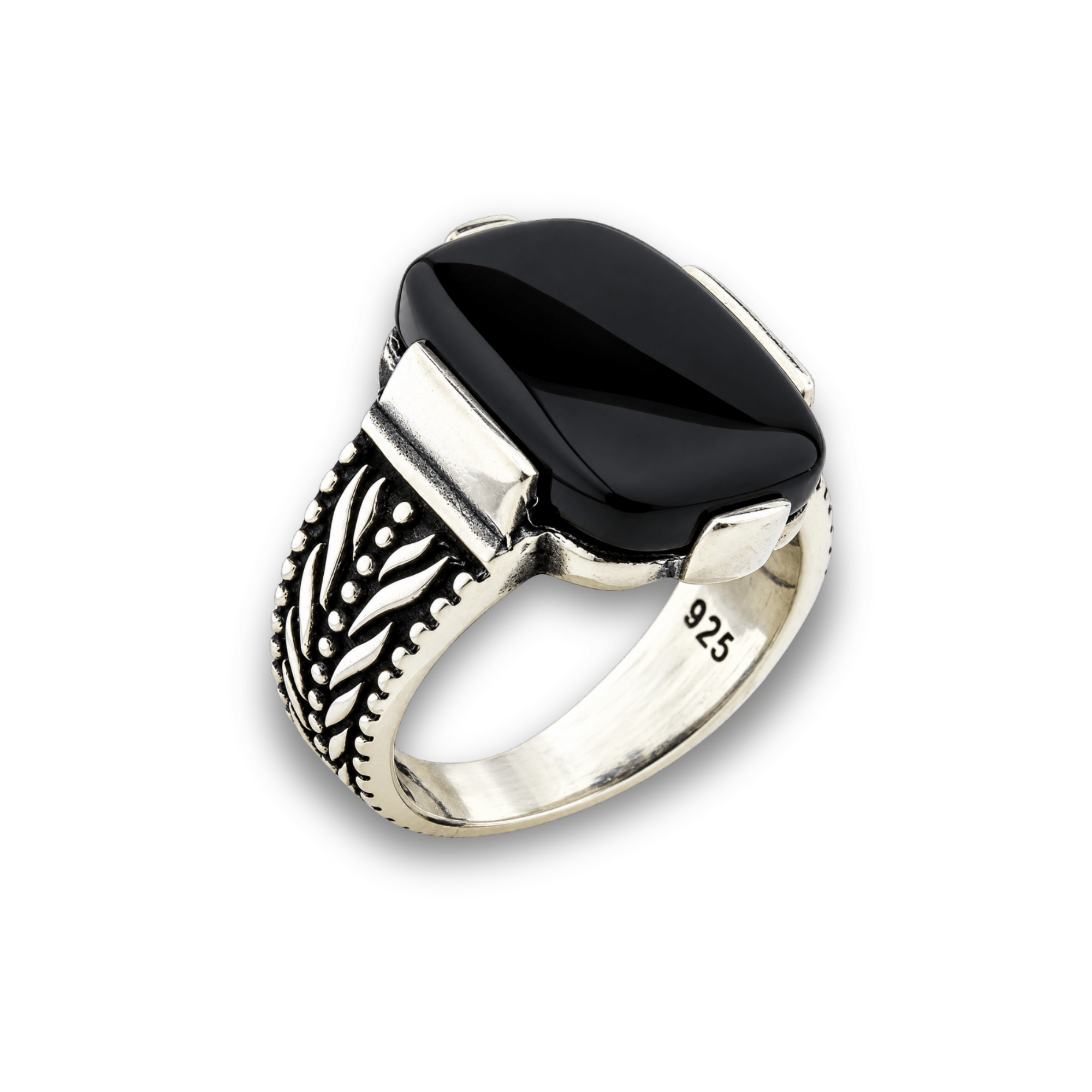 The Zeus Onyx Ring – Pure Silver with Rhodium Finish