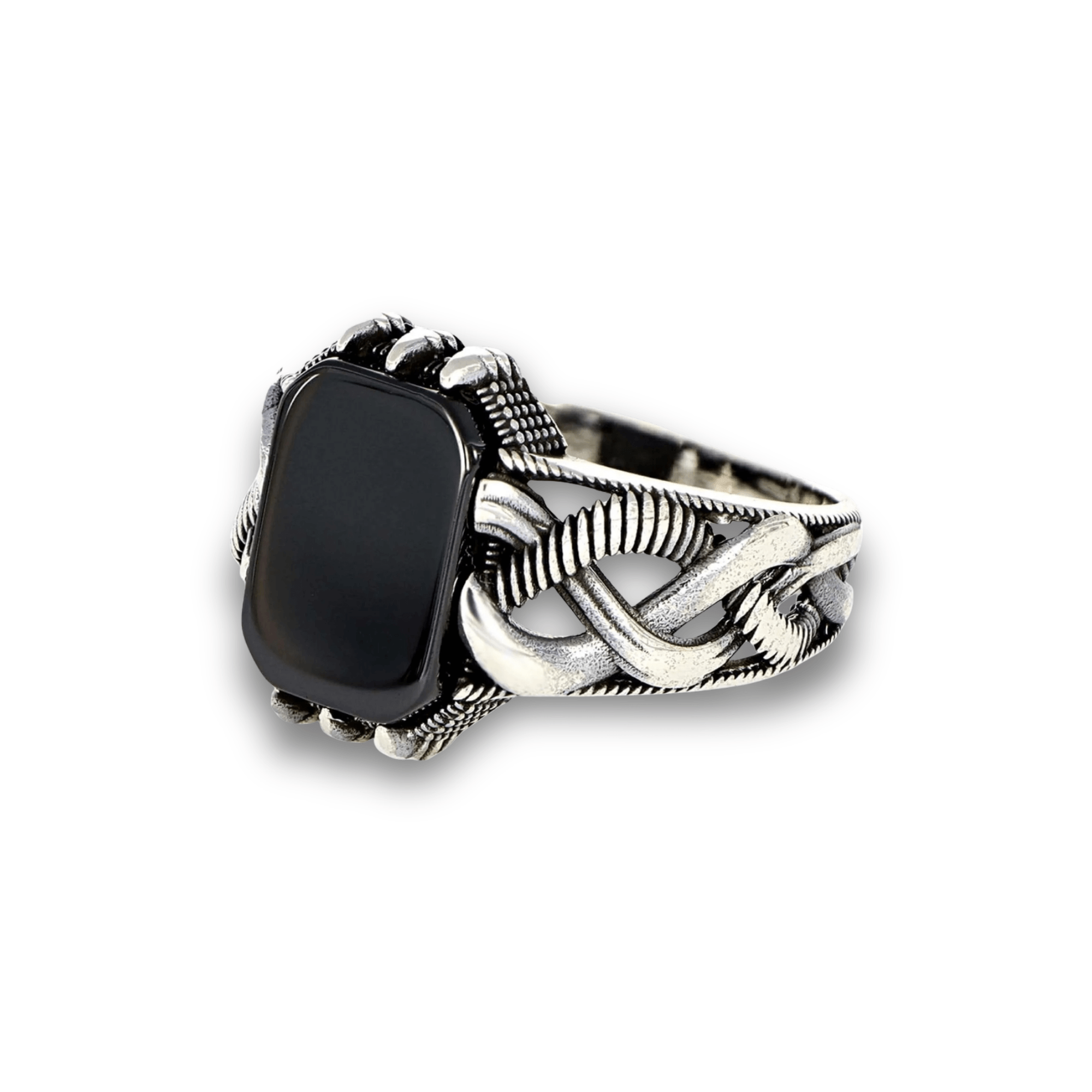 Authentic Black Onyx Stone Men's Silver Ring 925 Sterling